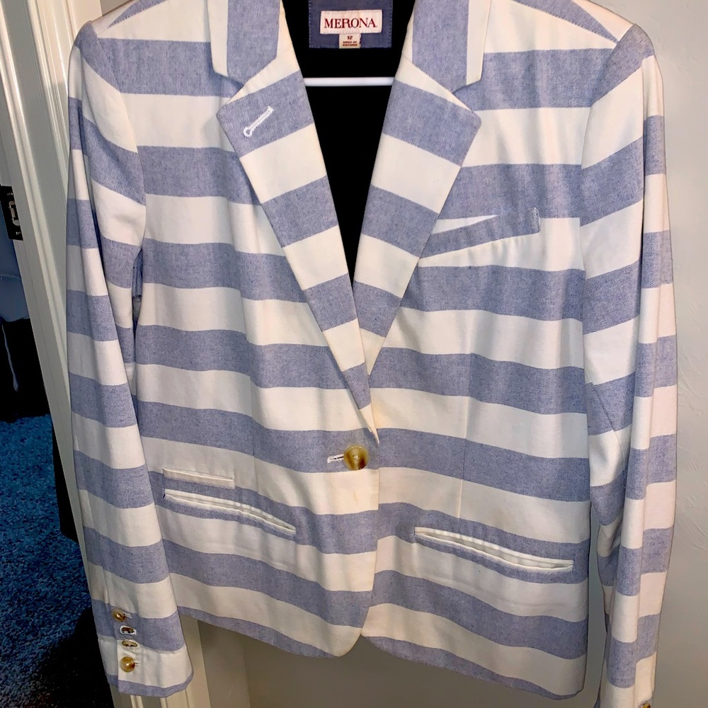 Merona Blue & White Striped Blazer, size 10